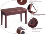 Piano Bench with Striped Cushion Padded PU Leather Storage Compartment