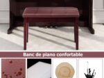 Piano Bench with Striped Cushion Padded PU Leather Storage Compartment