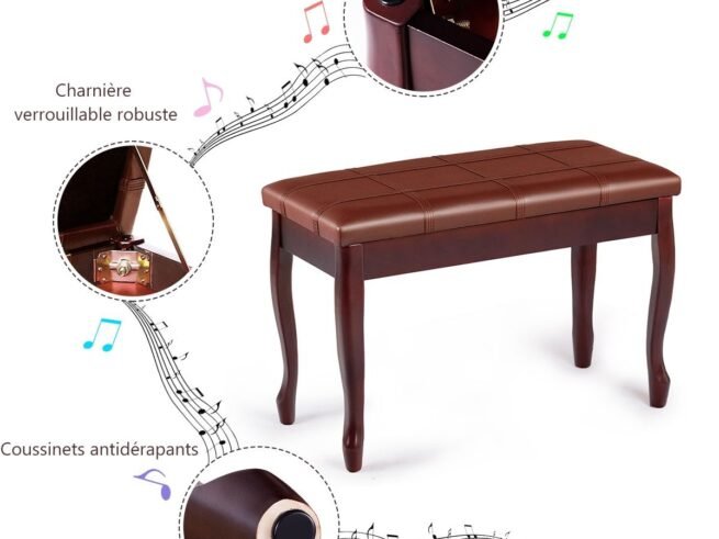 Piano Bench with Comfortable Padded Leather Cushion Storage Compartment