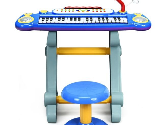 Electronic Piano Keyboard 37 Keys Stool and Microphone Blue