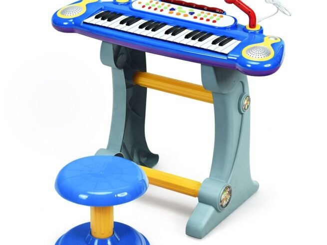 Electronic Piano Keyboard 37 Keys Stool and Microphone Blue