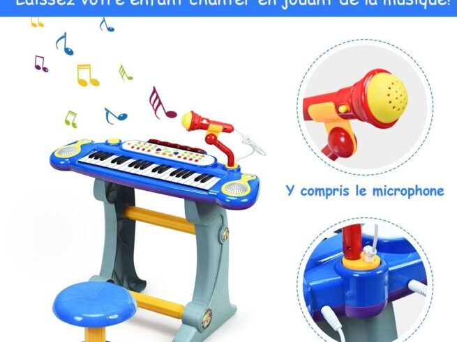 Electronic Piano Keyboard 37 Keys Stool and Microphone Blue