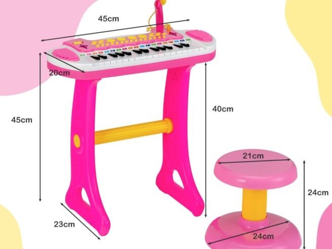 Piano for Children 31 Keys Stool Microphone Light Effects 8 Tones 7 Rhythms