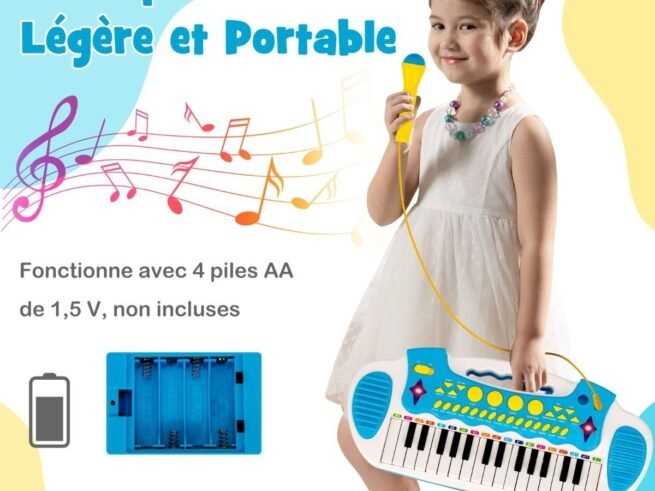 Piano for Children 31 Keys Stool Microphone Light Effects 8 Tones 7 Rhythms
