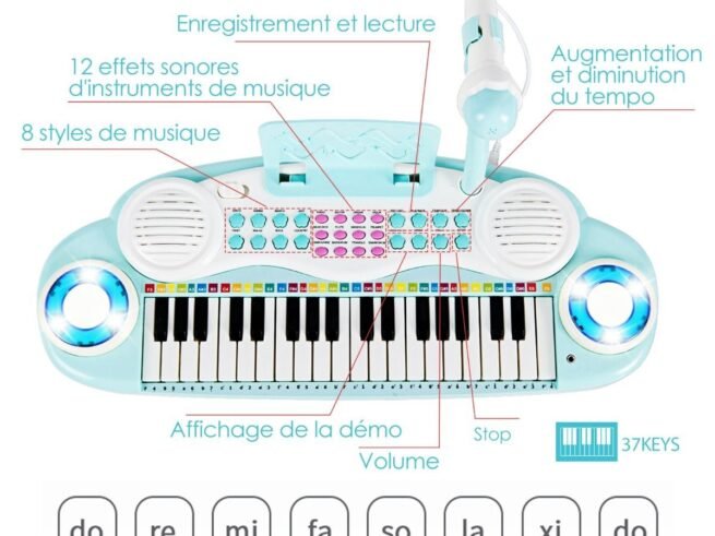 Electronic Keyboard Piano for Children 37 Keys 4 Percussion Effects Microphone