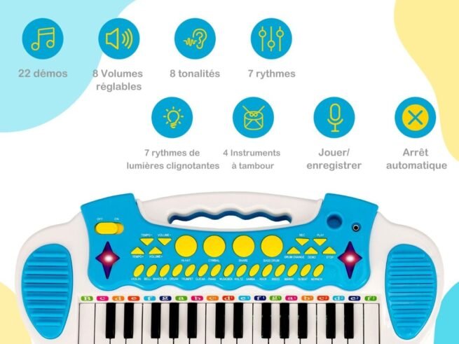 Piano for Children 31 Keys Stool Microphone Light Effects 8 Tones 7 Rhythms
