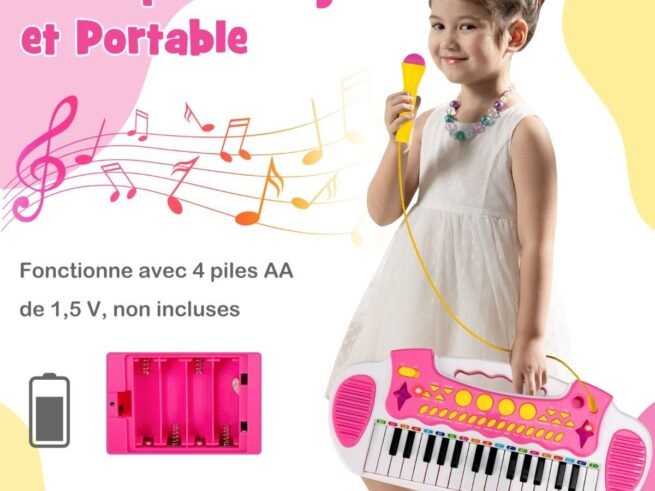 Piano for Children 31 Keys Stool Microphone Light Effects 8 Tones 7 Rhythms