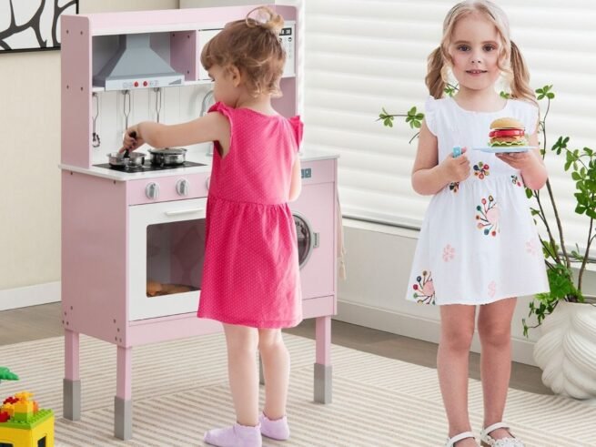 Children's Kitchen with Accessories 3 Adjustable Height Sounds Lights Imitation Toy