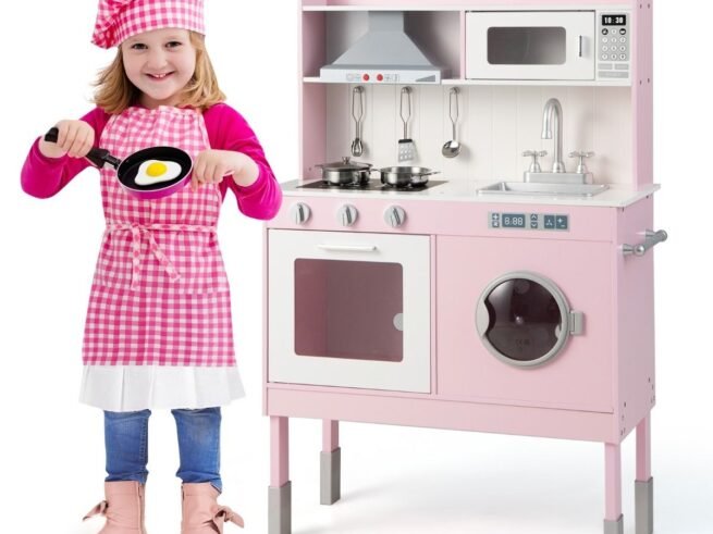 Children's Kitchen with Accessories 3 Adjustable Height Sounds Lights Imitation Toy