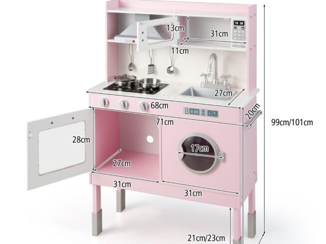 Children's Kitchen with Accessories 3 Adjustable Height Sounds Lights Imitation Toy