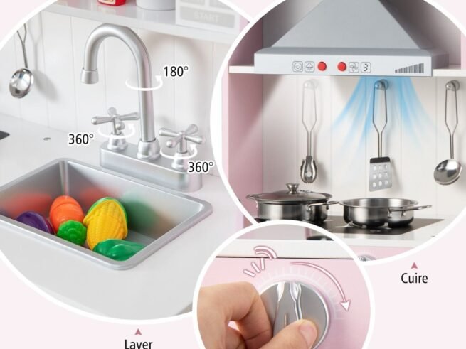 Children's Kitchen with Accessories 3 Adjustable Height Sounds Lights Imitation Toy