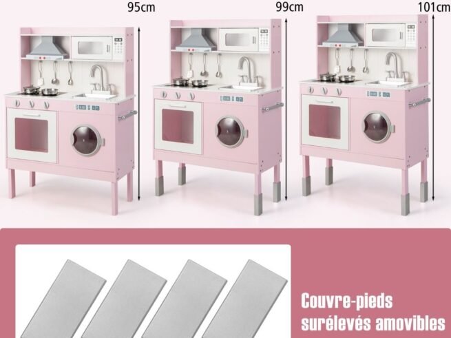 Children's Kitchen with Accessories 3 Adjustable Height Sounds Lights Imitation Toy