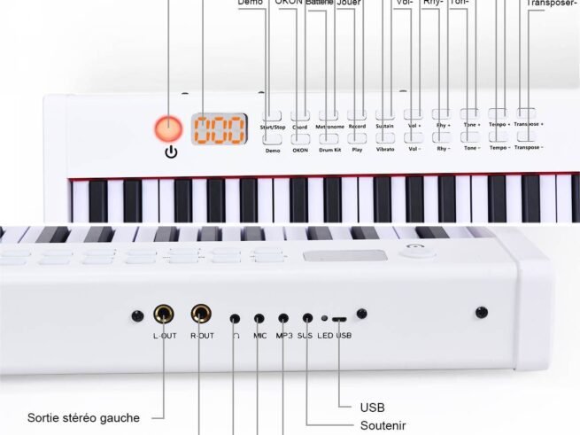 Portable Electric Piano Keyboard 61 Keys Bluetooth MIDI Sustain Pedal 2 Speakers