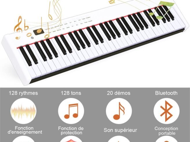 Portable Electric Piano Keyboard 61 Keys Bluetooth MIDI Sustain Pedal 2 Speakers