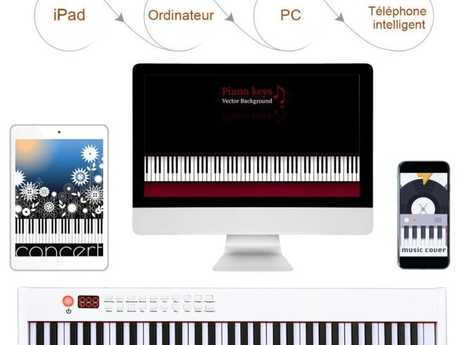 Portable Electric Piano Keyboard 61 Keys Bluetooth MIDI Sustain Pedal 2 Speakers