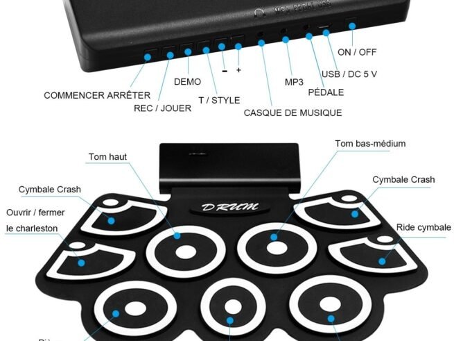 Portable Electronic Drums Roll Up with Pedals and Drumsticks Bluetooth Function