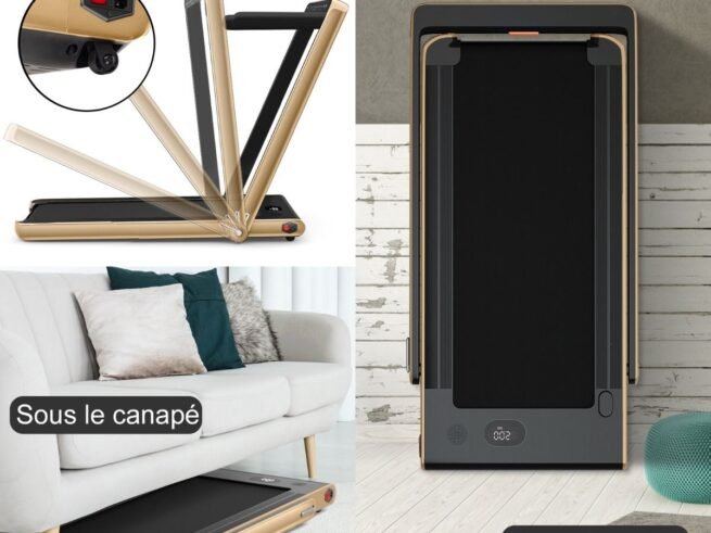 Foldable Treadmill 0.75HP Double LED Display APP 12 km/h Gold