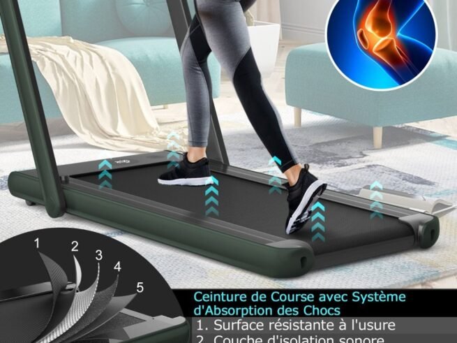 Foldable Treadmill 0.75HP Double LED Display APP 12 km/h Green