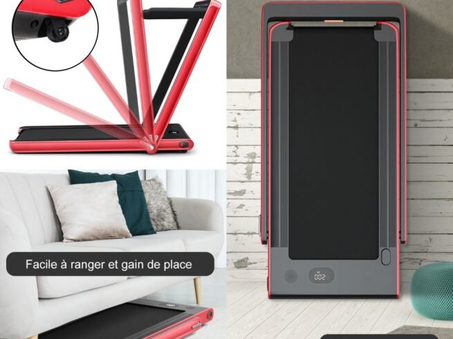 Foldable Treadmill 0.75HP Double LED Display APP 12 km/h Red