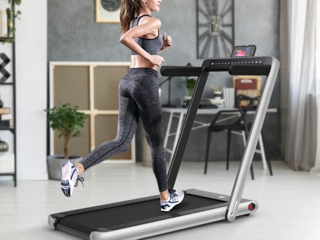 Foldable Treadmill 0.75HP Double LED Display APP 12 km/h Silver