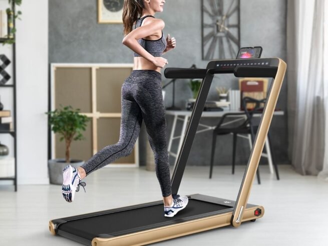 Foldable Treadmill 0.75HP Double LED Display APP 12 km/h Gold