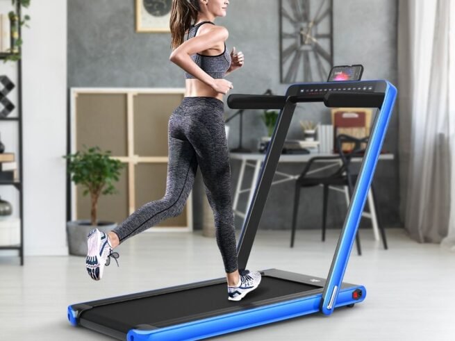 Foldable Treadmill 0.75HP Double LED Display APP ​​12 km/h Blue