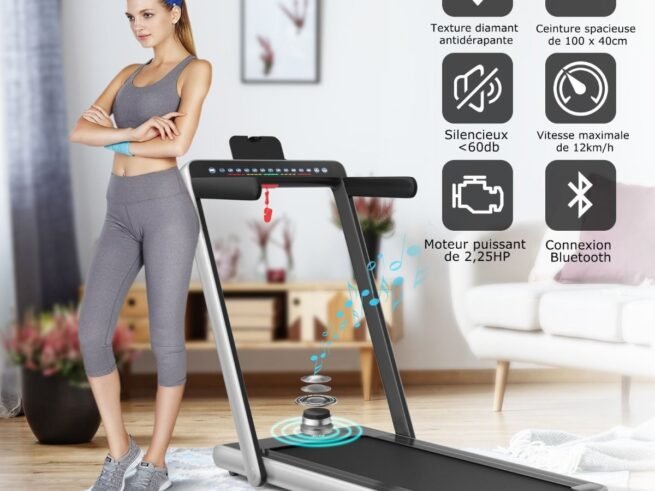 Foldable Treadmill 0.75HP Double LED Display APP 12 km/h Silver