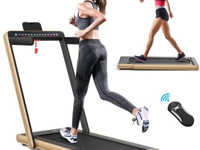 Foldable Treadmill 0.75HP Double LED Display APP 12 km/h Gold