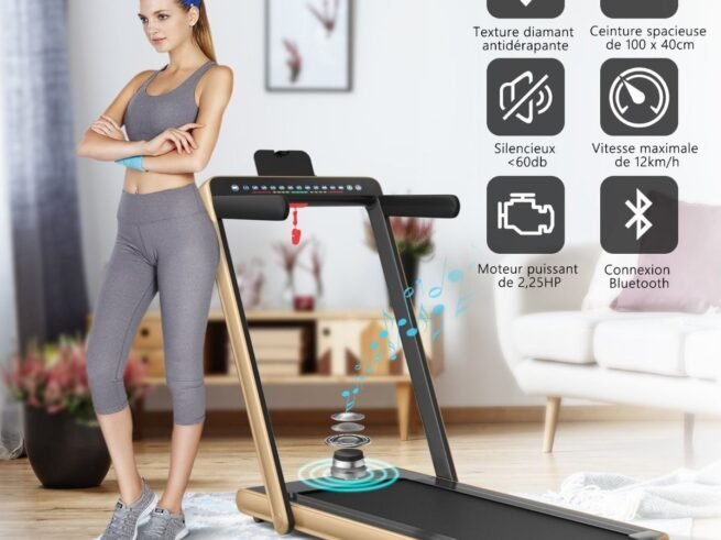 Foldable Treadmill 0.75HP Double LED Display APP 12 km/h Gold