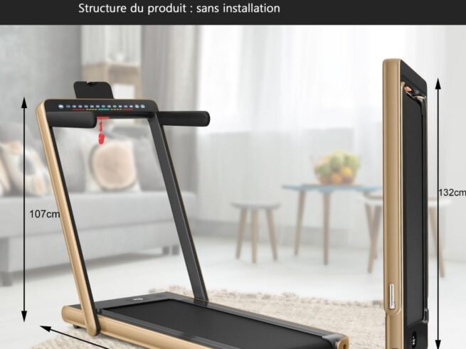 Foldable Treadmill 0.75HP Double LED Display APP 12 km/h Gold