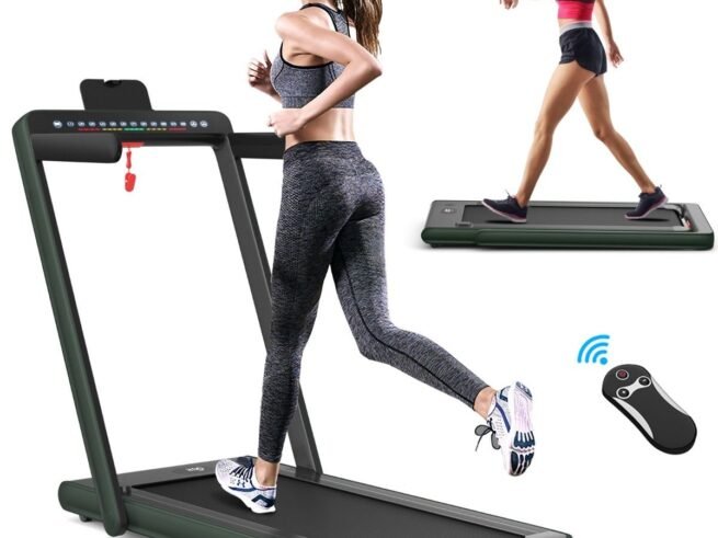 Foldable Treadmill 0.75HP Double LED Display APP 12 km/h Green