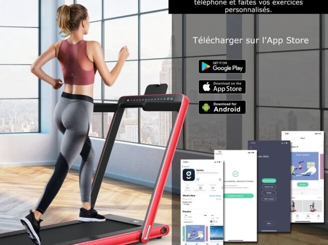 Foldable Treadmill 0.75HP Double LED Display APP 12 km/h Red