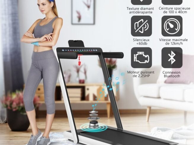 Foldable Treadmill 0.75HP Double LED Display APP ​​12 km/h White