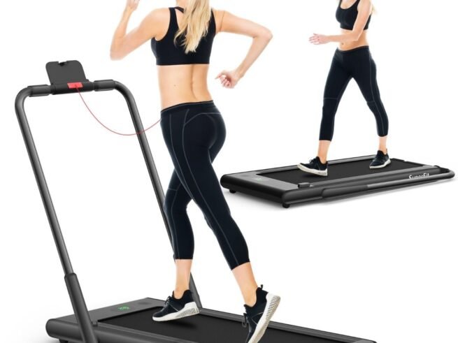 2 in 1 Motorized Electric Treadmill 1-12KM/H LED Screen Black