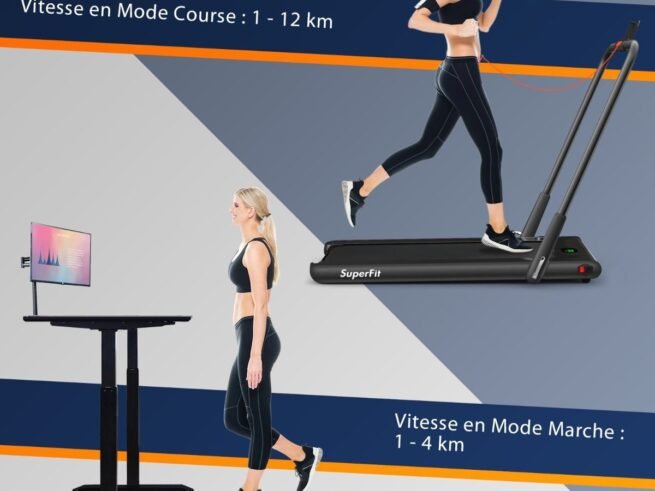 2 in 1 Motorized Electric Treadmill 1-12KM/H LED Screen Black