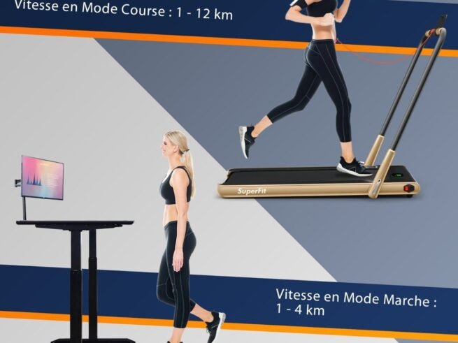 2 in 1 Motorized Electric Treadmill 1-12KM/H LED Screen Gold