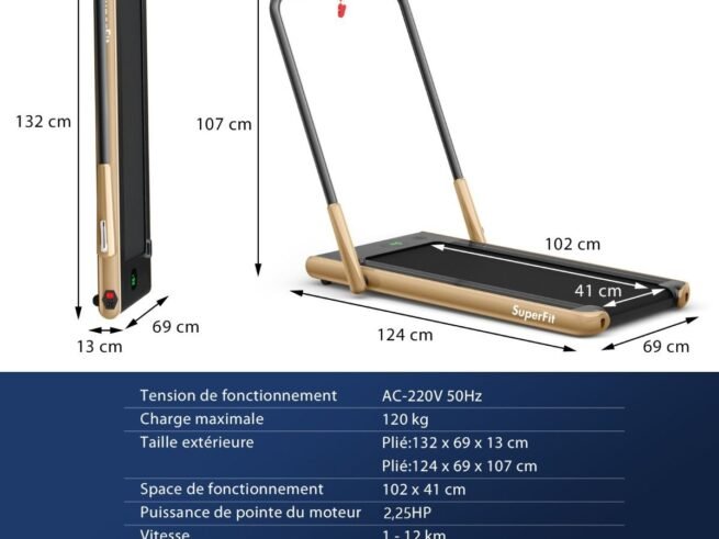 2 in 1 Motorized Electric Treadmill 1-12KM/H LED Screen Gold