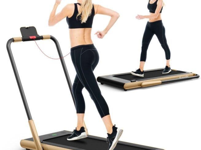 2 in 1 Motorized Electric Treadmill 1-12KM/H LED Screen Gold