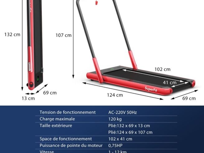 2 in 1 Motorized Electric Treadmill 1-12KM/H LED Screen Red