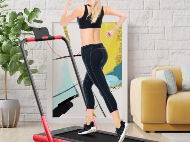 2 in 1 Motorized Electric Treadmill 1-12KM/H LED Screen Red