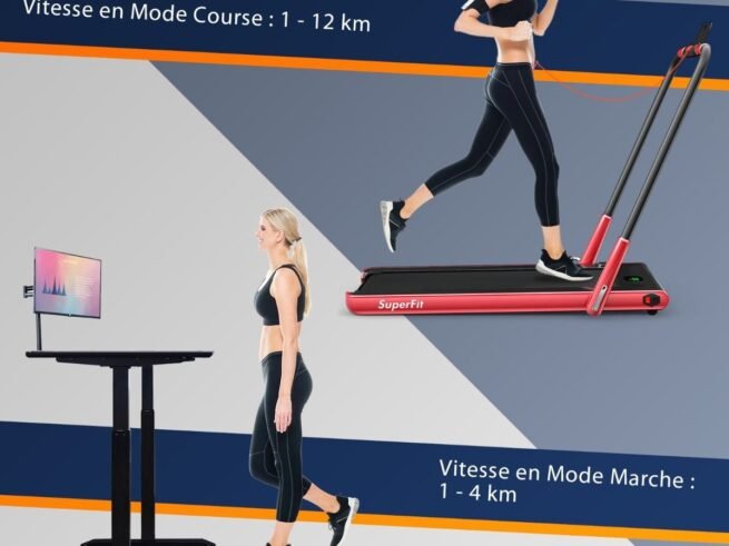 2 in 1 Motorized Electric Treadmill 1-12KM/H LED Screen Red