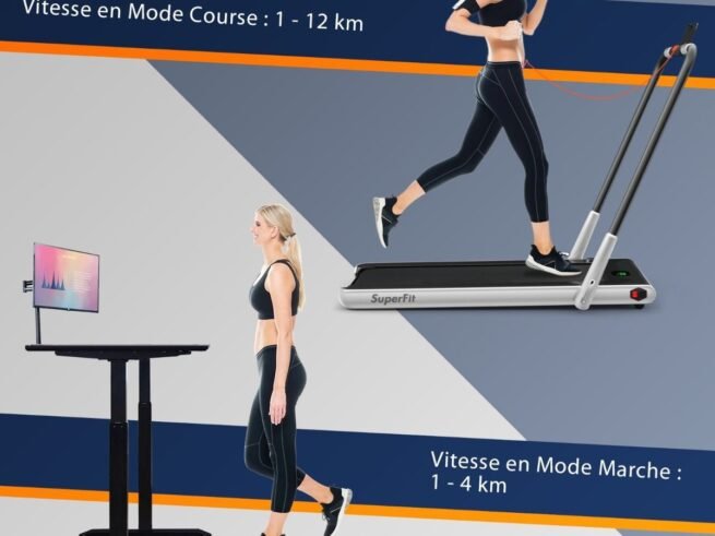 2 in 1 Motorized Electric Treadmill 1-12KM/H LED Screen Silver