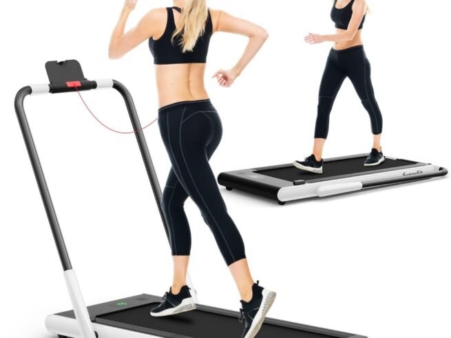 2 in 1 Motorized Electric Treadmill 1-12KM/H LED Screen White