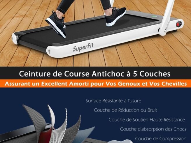 2 in 1 Motorized Electric Treadmill 1-12KM/H LED Screen White