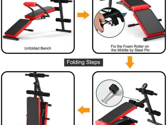 Foldable Abs and Sit-up Weight Bench with 5 Foam Rollers Load 130KG