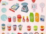Wooden Children's Grocery Store 30 PCS Accessories Cute Food Pattern