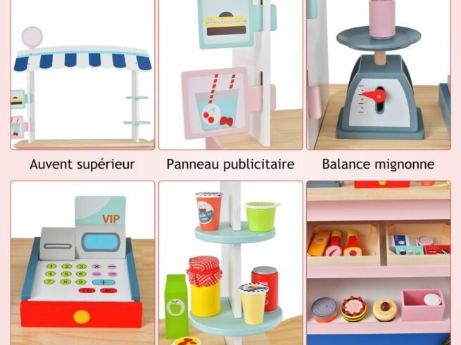 Wooden Children's Grocery Store 30 PCS Accessories Cute Food Pattern