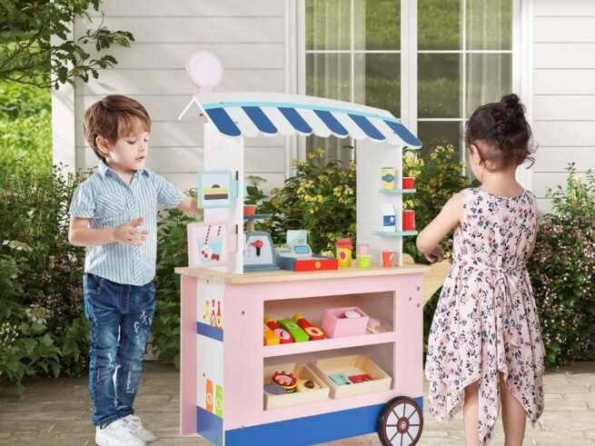 Wooden Children's Grocery Store 30 PCS Accessories Cute Food Pattern