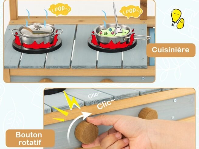 Wooden Children's Kitchen with 700 ml Water Tank and Faucet