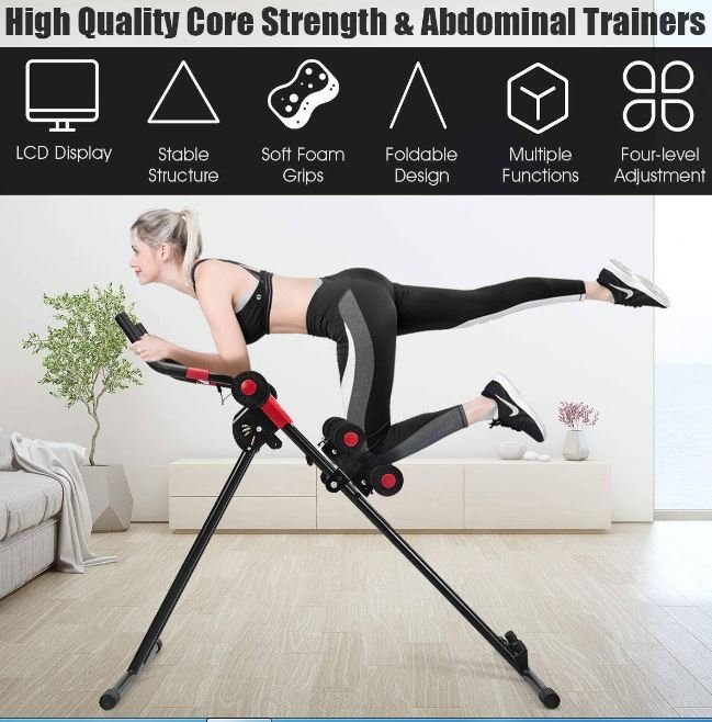 Foldable Abdominal Machine Trainer 4 Adjustable Resistance with LCD Screen